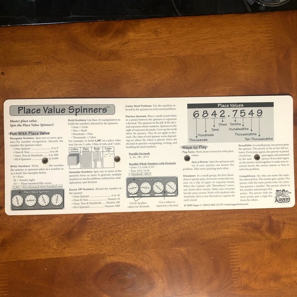 Kagan Place Value Spinners Bundle Set of 6 Number Building Teaching Tool NEW - Picture 4 of 5